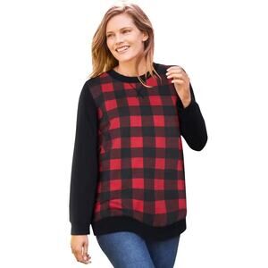 Woman Within Printed Sweatshirt Red Buffalo Plaid Plus 2X Christmas Holidays